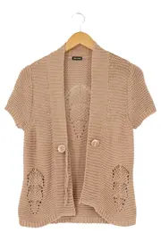 Vorschaubild 1 von Strickjacke Damen Beige Gr. 36/S Elegant Vintage Lochmuster Kurzarm