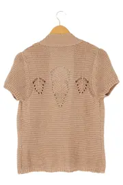 Vorschaubild 2 von Strickjacke Damen Beige Gr. 36/S Elegant Vintage Lochmuster Kurzarm