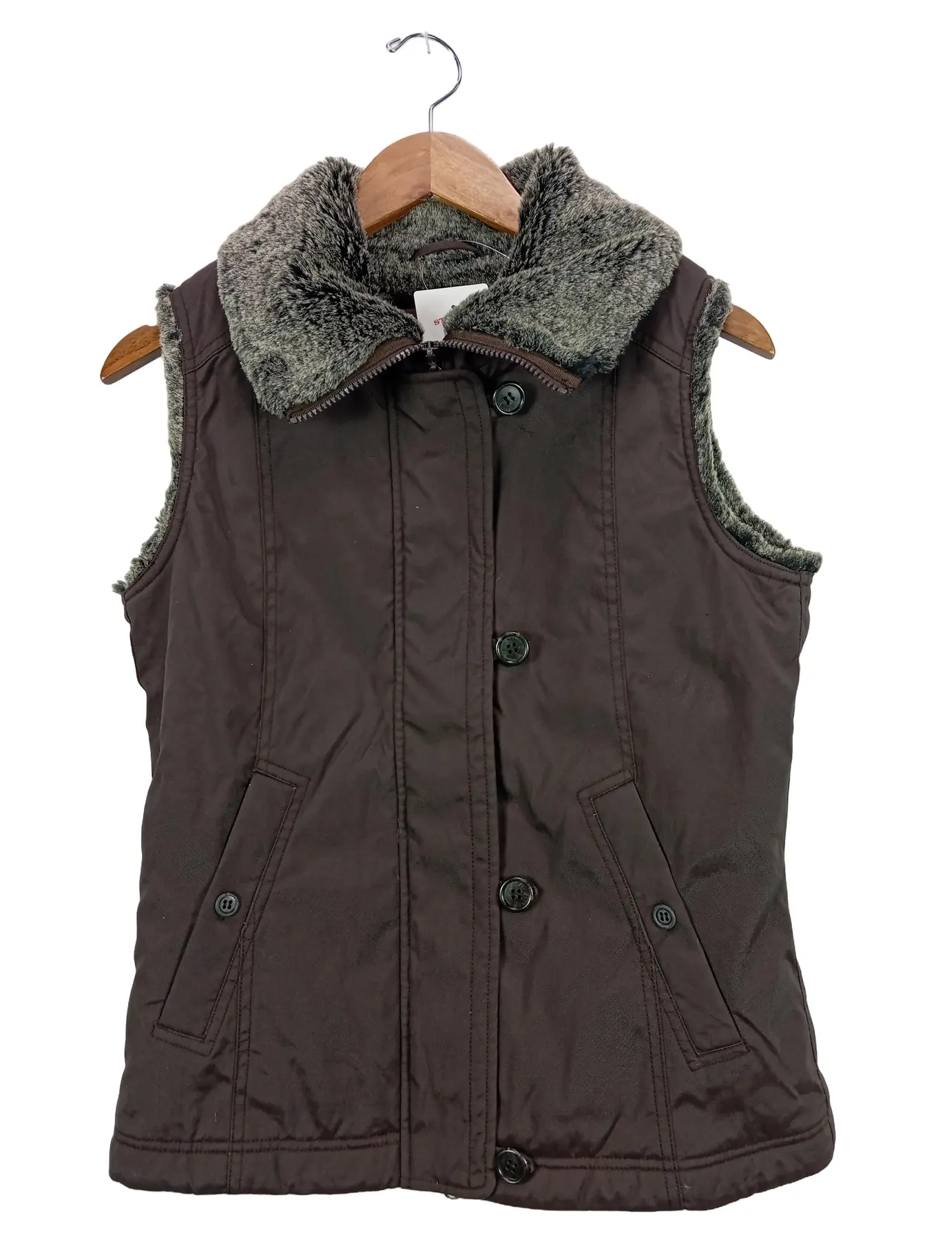 ESPRIT Damen Steppweste Gr. 38/M Braun Casual mit Fellbesatz