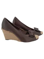 Vorschaubild 1 von Damen Espadrilles Wedges Keilabsatz Braun Satin Schleife Gr. 39