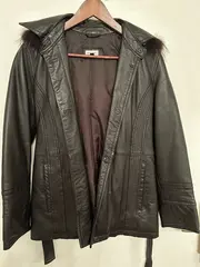 Vorschaubild 3 von Damen Lederjacke Gr. 40/L Braun mit Pelzkragen Elegant