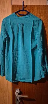 Vorschaubild 2 von Damen Bluse Tunika Gr. M Türkis Langarm V-Ausschnitt Viskose