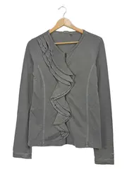 Vorschaubild 1 von Damen Sweatjacke Rüschen Reißverschluss Grau Gr. M