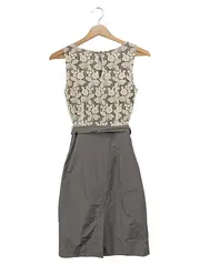 Vorschaubild 2 von Etuikleid Damen 32/XXS Mehrfarbig Grau Beige Spitze Elegant Business