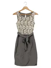 Vorschaubild 1 von Etuikleid Damen 32/XXS Mehrfarbig Grau Beige Spitze Elegant Business