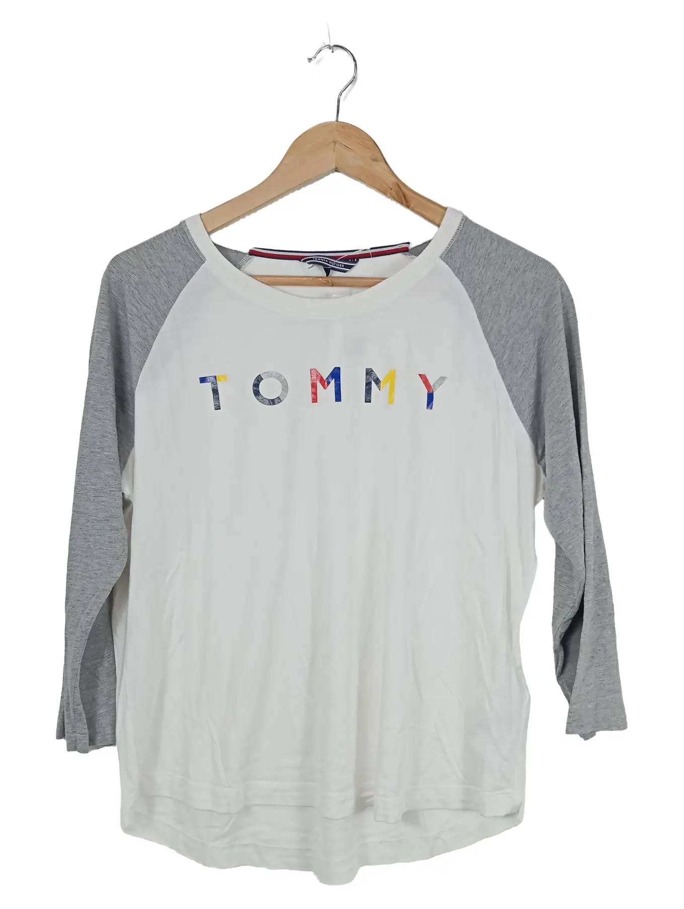 TOMMY HILFIGER Damen Langarmshirt XL/42 Weiß Casual Logo-Print