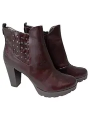 Vorschaubild 1 von Damen Stiefelette Gr. 40 Rot Leder Nieten Plateau Absatz 9,5cm