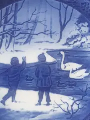 Vorschaubild 2 von Weihnachtsteller 1987 Schwan Winterbirds Porzellan Blau 18cm