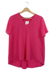 Vorschaubild 1 von Damen Bluse Gr. 36 S Pink Kurzarm V-Ausschnitt Asymmetrisch