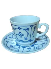 Vorschaubild 1 von Tasse Untertasse Blau Saks Porzellan Blumen Traditionell Weiß 7cm