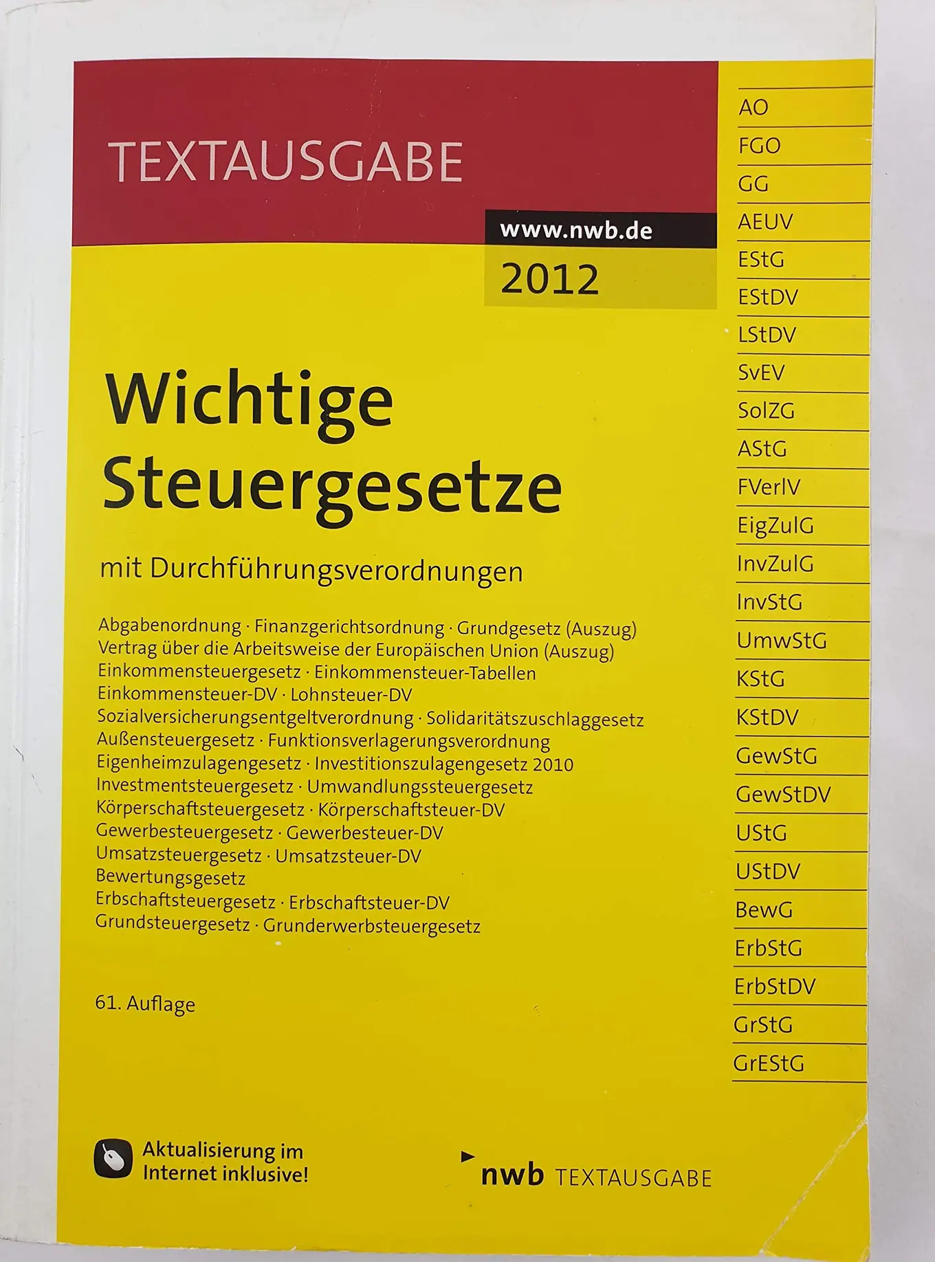 NWB Wichtige Steuergesetze 2012 Taschenbuch Gesetzbuch Steuerrecht NWB Verlag
