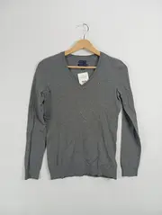 Vorschaubild 2 von Damen Pullover V-Ausschnitt Grau Gr. 34/XS Casual Baumwolle