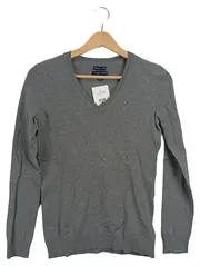 Vorschaubild 1 von Damen Pullover V-Ausschnitt Grau Gr. 34/XS Casual Baumwolle