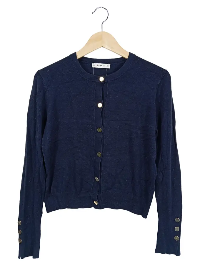 ZARA Damen Strickjacke 38/M Blau Klassisch Elegant Rippstrick