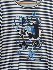 Vorschaubild 3 von Damen Langarmshirt Gr. 44 Maritim Gestreift Blau Weiß Blumen