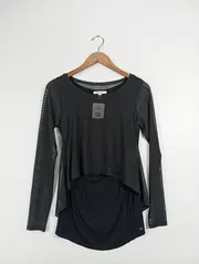 Vorschaubild 2 von Damen Langarmshirt mit Mesh-Ärmeln Gr. 34/XS Schwarz Modern