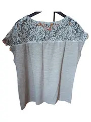 Vorschaubild 2 von Taifun Damen Top Grau Spitze Pailletten Gr. 40 L Feminin