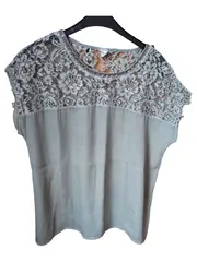 Vorschaubild 1 von Taifun Damen Top Grau Spitze Pailletten Gr. 40 L Feminin