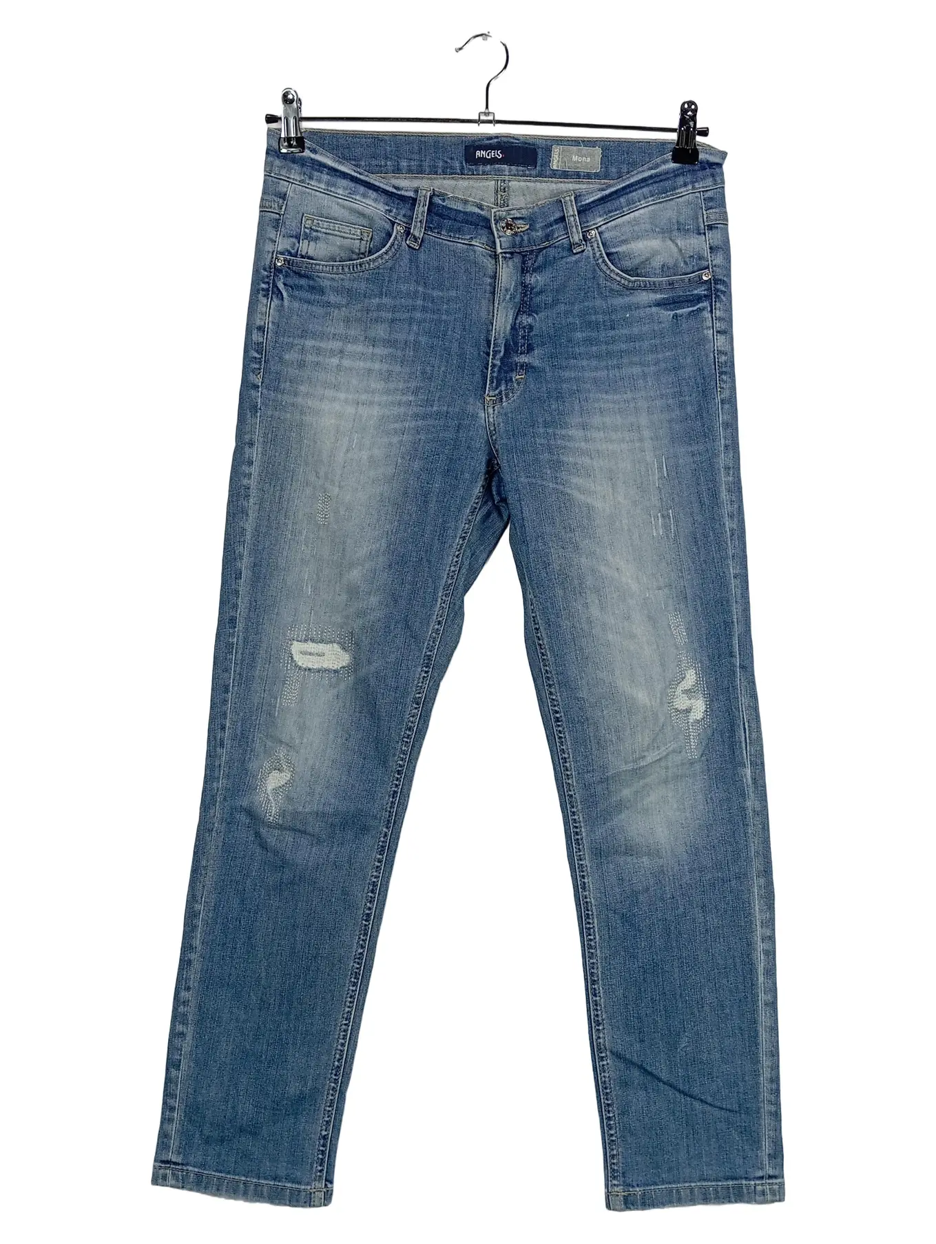 ANGELS Mom Jeans Damen Blau Gr. 38/M Casual Strass Cut-Outs