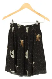 Vorschaubild 1 von Wickelrock Damen Gr. 34/XS Schwarz Punkte Vögel Bohème Vintage