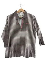 Vorschaubild 1 von Damen Poloshirt Gr. 48 Braun Weiß Gestreift 3/4-Arm Baumwolle
