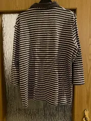 Vorschaubild 2 von Damen Poloshirt Gr. 48 Braun Weiß Gestreift 3/4-Arm Baumwolle