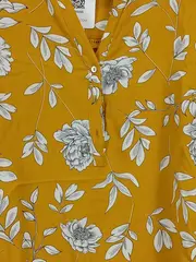 Vorschaubild 2 von Damen Bluse Gr. 34/XS Gelb Blumenmuster Viskose Langarm