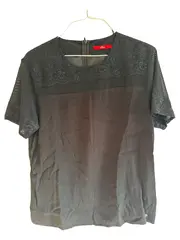 Vorschaubild 1 von Bluse Damen Gr. 38 Schwarz Elegant mit Spitze Kurzarm