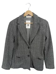 Vorschaubild 1 von Blazer Damen Gr. 38 Grau Fischgrätenmuster Klassisch Wolle