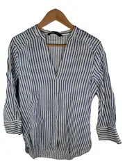 Vorschaubild 1 von Damen Hemdbluse Gr. M 38 gestreift Weiß Leinen Baumwolle Frühling Sommer