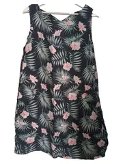 Vorschaubild 1 von Damen Freizeitkleid Gr. 42/XL Leinen Mehrfarbig Blumenmuster Casual