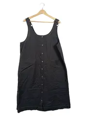 Vorschaubild 1 von Damen Latzkleid Gr. 40/L Schwarz Baumwolle Leinen