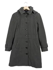 Vorschaubild 1 von Damen Übergangsmantel Kapuze Fischgrät Gr. 36/S Grau Wolle