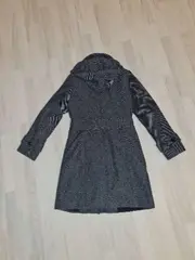 Vorschaubild 2 von Damen Übergangsmantel Kapuze Fischgrät Gr. 36/S Grau Wolle