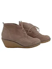 Vorschaubild 1 von Damen Stiefelette Keilabsatz Wildleder Beige Gr. 39 Schnürung