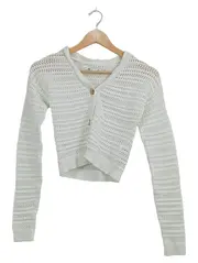 Vorschaubild 1 von Damen Strickjacke Cropped Lochmuster Weiß Gr. XS