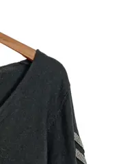 Vorschaubild 2 von Damen Pullover V-Ausschnitt Schwarz Gr. M Metallic-Streifen