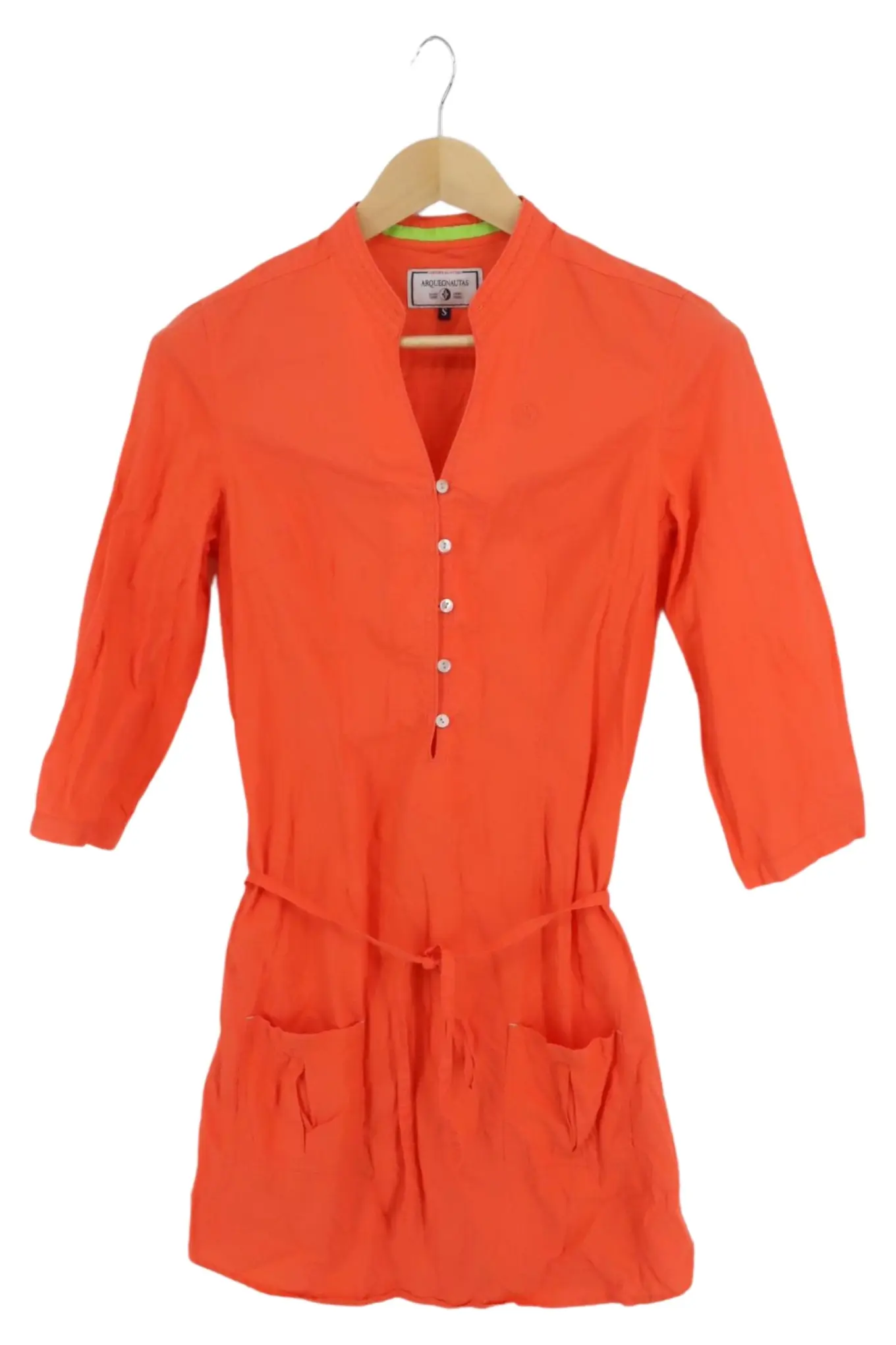 ARQUEONAUTAS Damen Freizeitkleid Orange Gr. 36/S Baumwolle Hemdblusenkleid