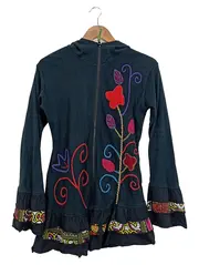 Vorschaubild 1 von Damen Sweatjacke Kapuzenjacke S Schwarz Stickerei Blumen Ethno