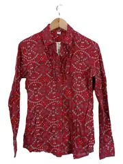 Vorschaubild 1 von Damen Hemdbluse Gr. 36 Rot Floral Rüschen Langarm Baumwolle