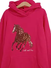 Vorschaubild 2 von Mädchen Kapuzenpullover Pink Gr. 152 mit Pferde-Pailletten-Print