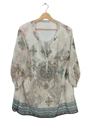 Vorschaubild 1 von CANDA Premium Damen Tunika Bluse Ethno Boho Gr. 48 Mehrfarbig Strass