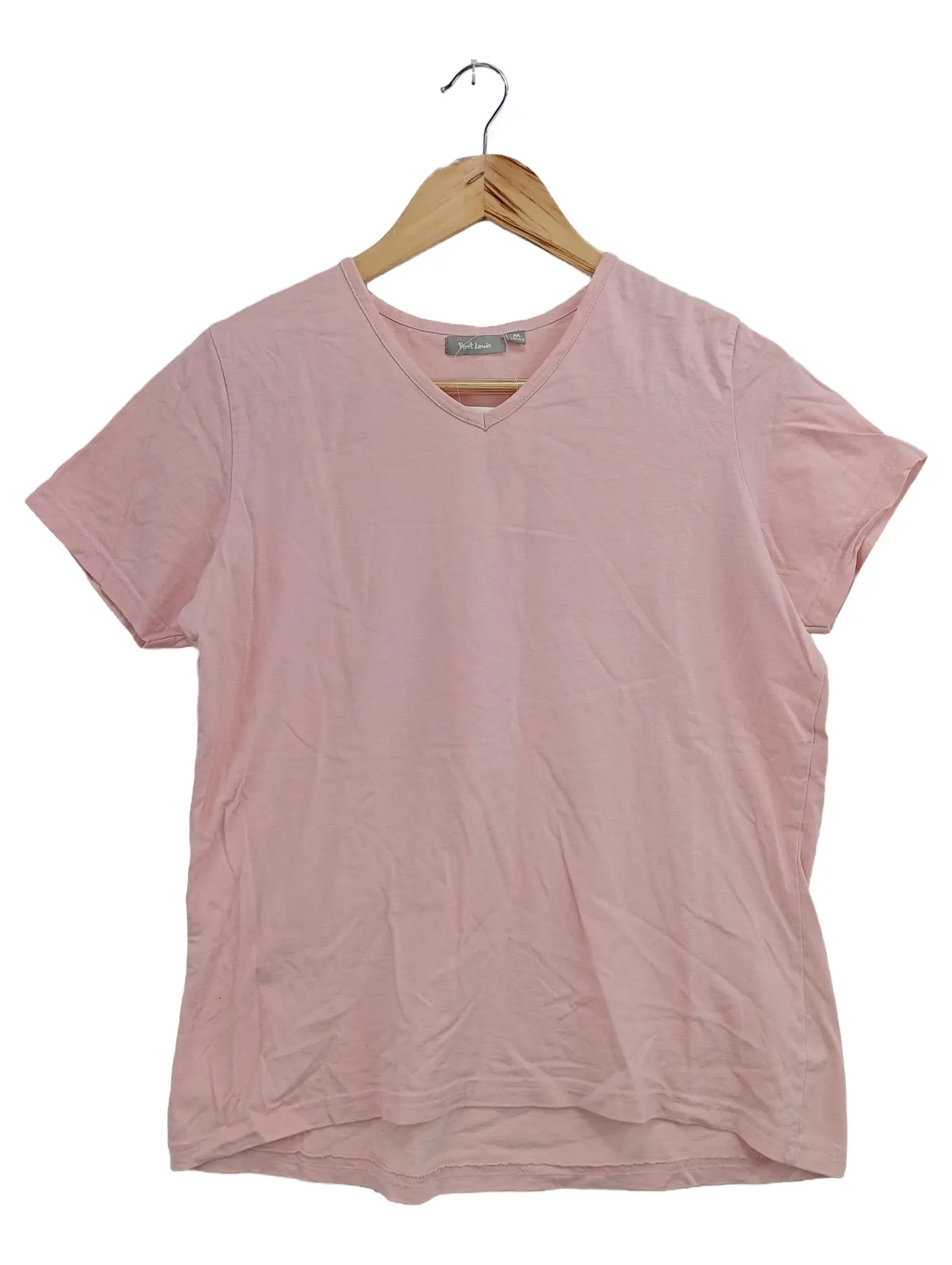 PORT LOUIS Damen T-Shirt Gr. 40/M Rosa Basic Casual Baumwolle V-Ausschnitt