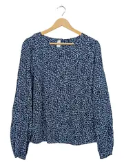 Vorschaubild 1 von Damen Bluse Langarm Leopardenmuster Animal-Print Blau Gr. 38