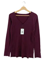 Vorschaubild 1 von Damen Langarmshirt Henley Shirt Lila Gr. 42 XL Rippstrick Casual