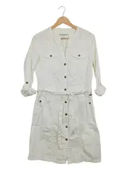 Vorschaubild 1 von Damen Hemdblusenkleid Gr. 36 Weiß Baumwolle Safari-Stil