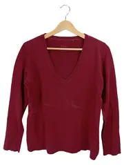 Vorschaubild 1 von Damen Pullover V-Ausschnitt Langarm Bordeaux Rot Gr. L