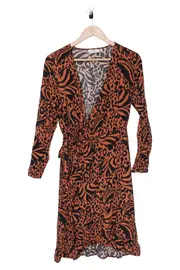 Vorschaubild 1 von Damen Wickelkleid Animal-Print Orange Schwarz Leopard Gr. 38/M Viskose