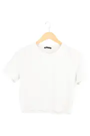 Vorschaubild 2 von Damen T-Shirt Gr. 42/XL Weiß Basic Cropped Kurzarm Oberteil