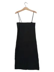 Vorschaubild 1 von Damen Strickkleid Gr. 38/M Schwarz Rippstrick Trägerkleid Casual